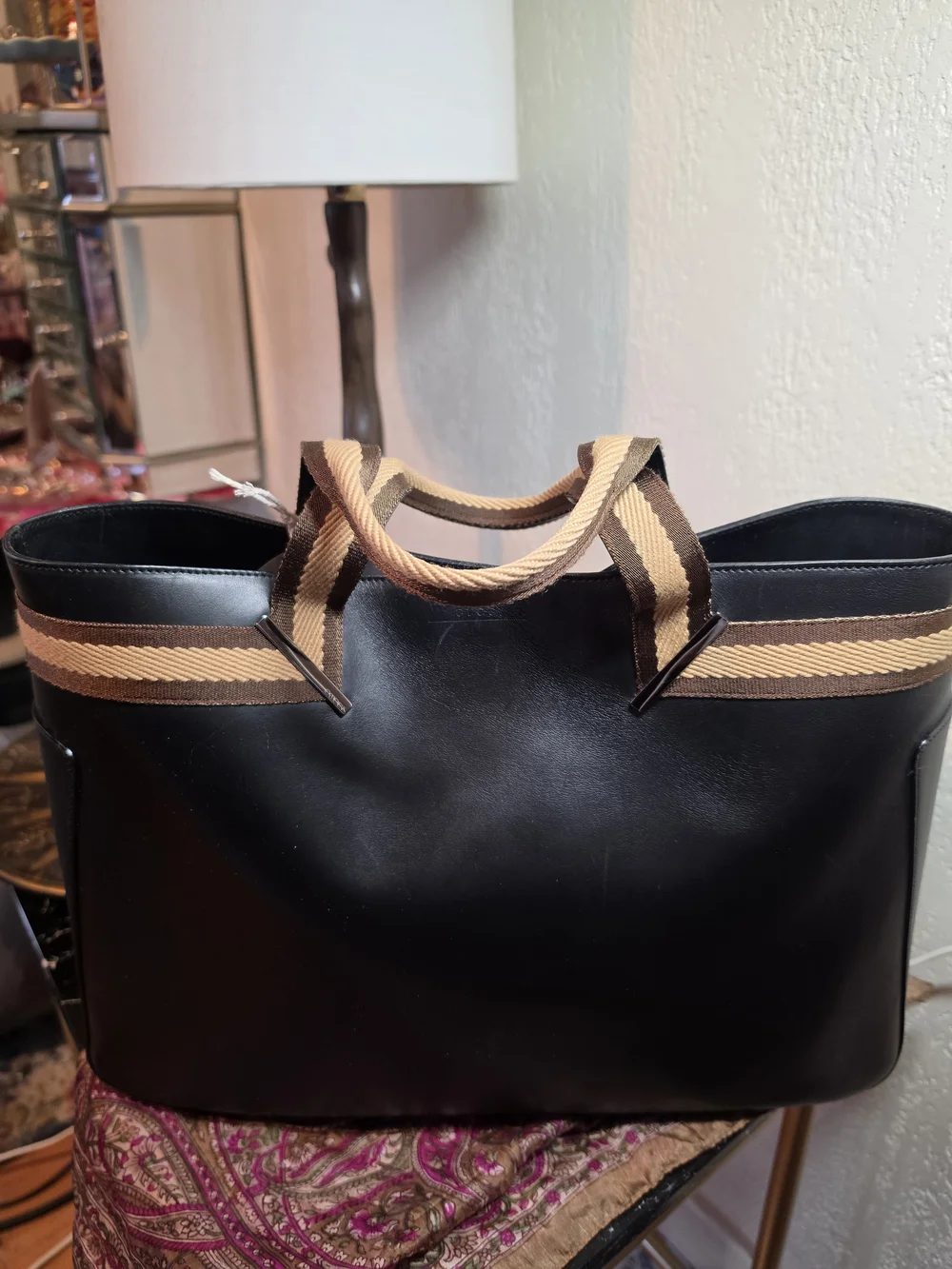 Gucci Vintage Black Web Tote With Top Handles W/COA